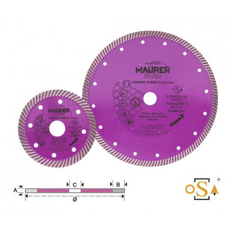 MAURER PLUS DISCO DIAMANTATO CORONA TURBO/S MPLUS 230X2.8 - per pietra, mattoni, calcestruzzo e granito
