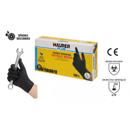MAURER PLUS GUANTI NITRILE S/POLVERE NERO M 100PZ