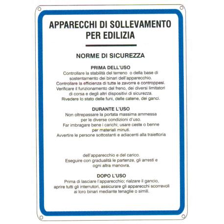 CARTELLO LAMIERA NORME SOLLEVAM EDILI 33X47