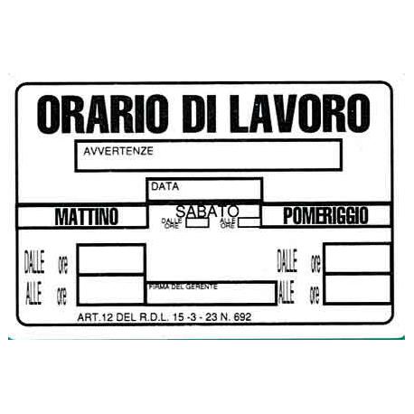 CARTELLO PVC ORARIO DI LAVORO 30X20