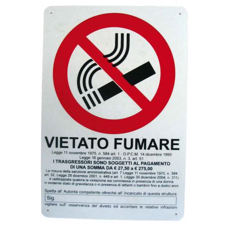 CARTELLO PVC DIVIETO FUMARE C/LEGGE 30X20