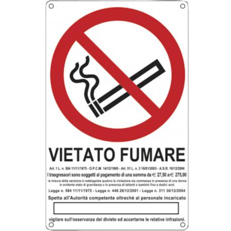 CARTELLO PVC DIVIETO FUMARE C/LEGGE 30X20