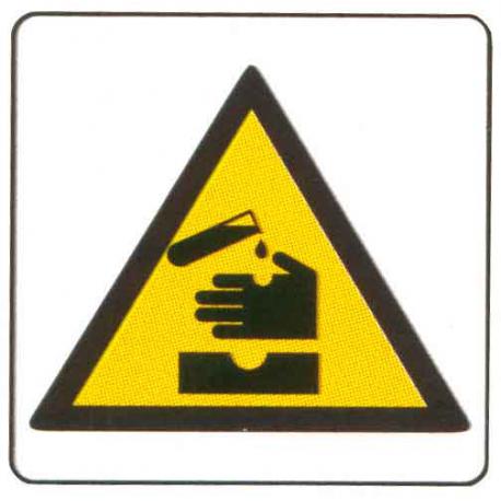 CARTELLO ALU PERICOLO SOSTANZE CORROSIVE 35CM