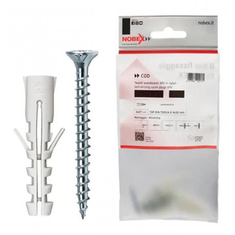 NOBEX #TASSELLO NYLON SENZA BORDO C/VITE 6X30 20PZ AV-V - blister da pz.20