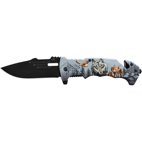 AUSONIA COLTELLO TASCA LAMA INOX M/ALL LUPO 3D 20CM
