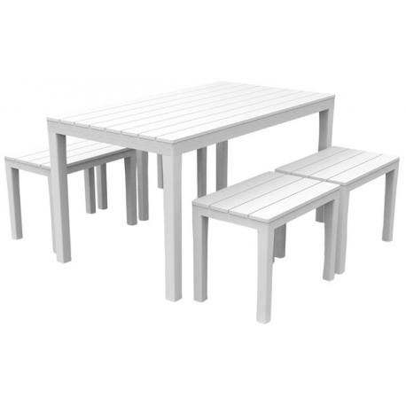 TAVOLO SAMOA + 4 SEDUTE SIMILWOOD BIANCO SET