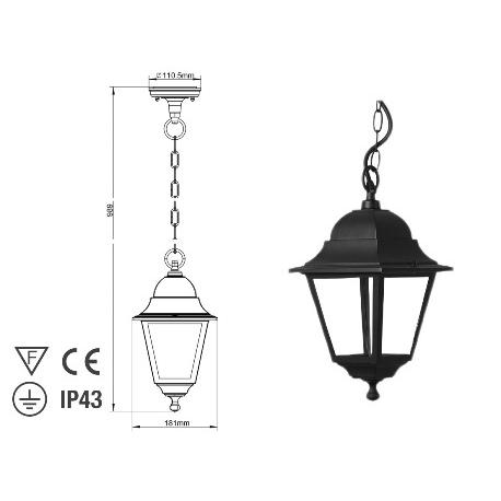 PAPILLON LANTERNA CHARME MINI QUADRATA SOSPESA NERA