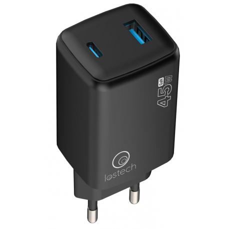 ALIMENT RAPIDO 2PORTE USB C/CAVO NERO GAN 45W - con cavo
