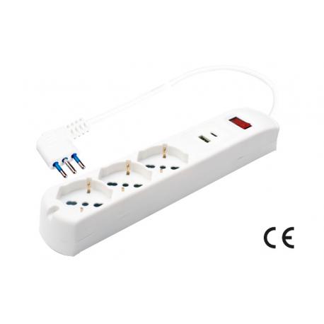 MAURER MULTIPLA 3SCHUKO/BIPASSO +2USB SPINA 10A
