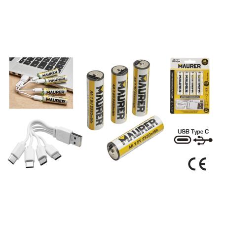 MAURER BATTERIA STILO RICAR USB 1700MAH 1.5V 4PZ