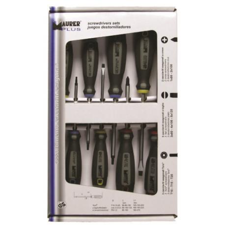 MAURER PLUS CACCIAVITI MPLUS 3TG-2PH-3TX 8PZ - 8 pezzi (3 taglio, 2 croce e 3 torx)